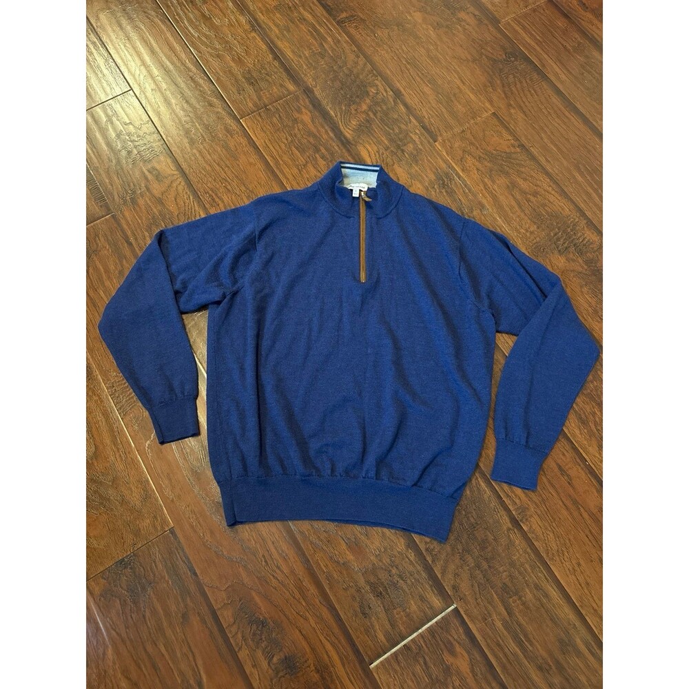 Peter Millar Sweater Mens Navy Blue Quarter Zip Sweater Silk Wool Blend size XL